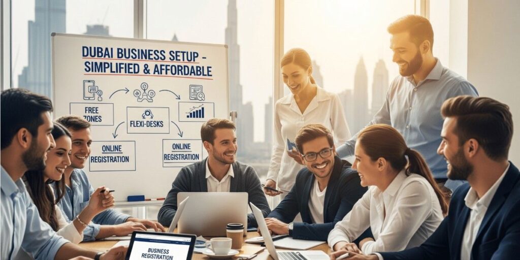 A person working in a modern virtual office setup for cheap company registration in UAE