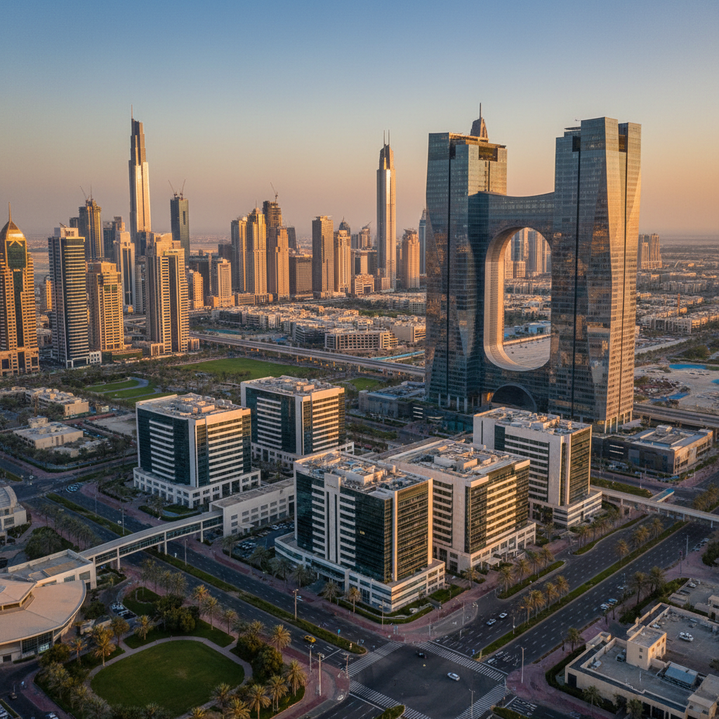 Cheapest free zone UAE 2026 - UAE free zone business district aerial view