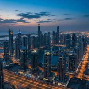 DMCC company setup Dubai 2026 — Jumeirah Lakes Towers aerial view