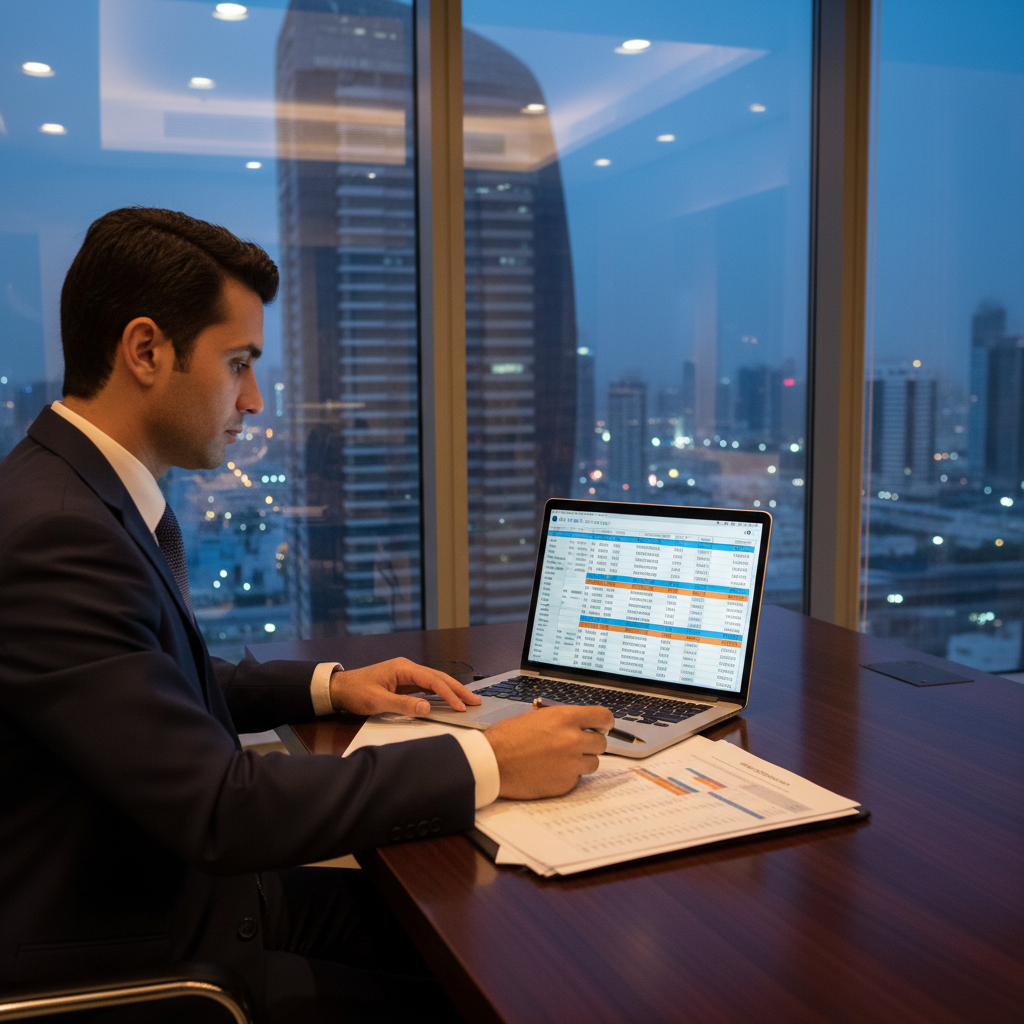 open corporate bank account UAE 2026 — business professional reviewing documents in Dubai office