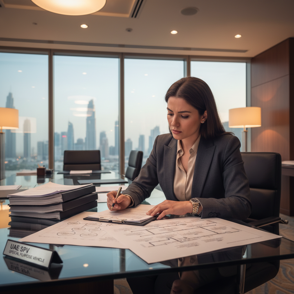Special purpose vehicle UAE setup - DIFC boardroom with financial documents