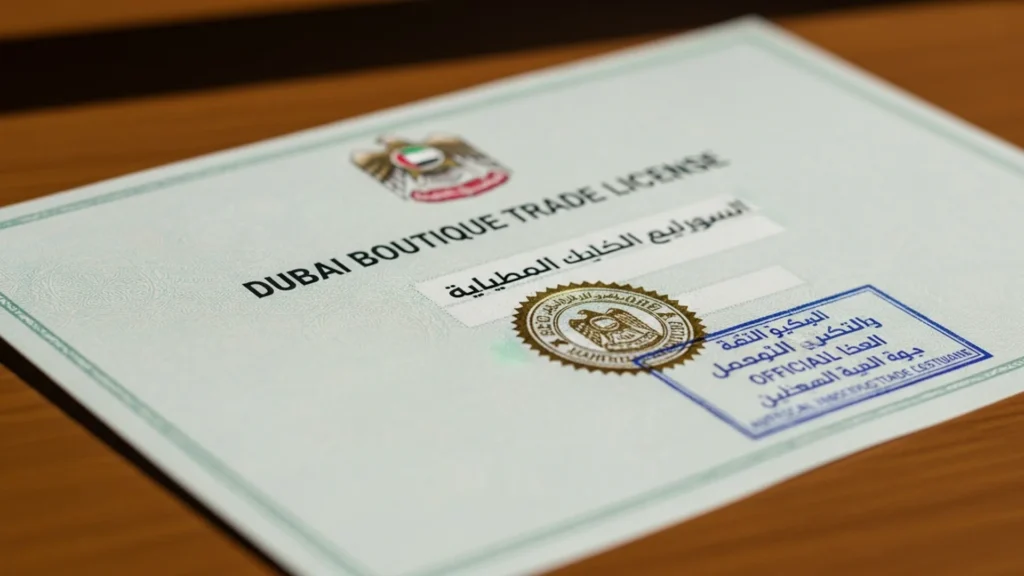 boutique license Dubai 2026 — official document, Noble Core Ventures