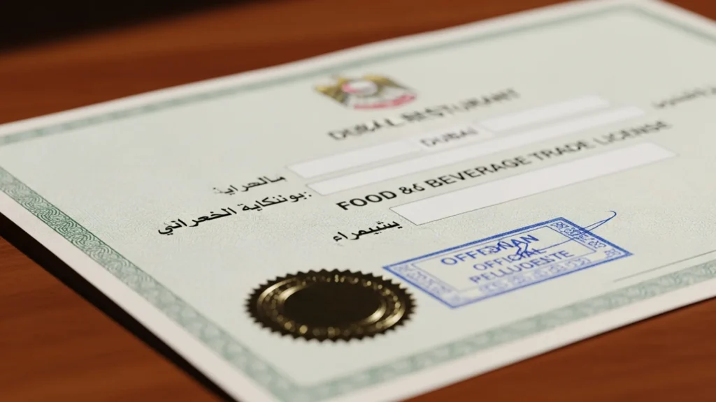 restaurant license Dubai 2026 — official document, Noble Core Ventures