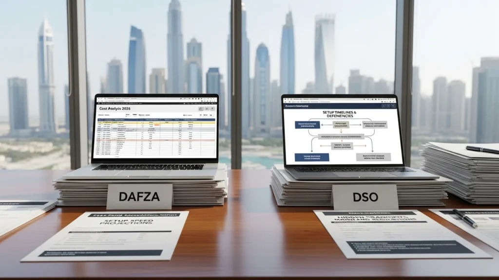 DAFZA vs DSO 2026: Cost, Setup Speed & Hidden Tradeoffs — Noble Core Ventures
