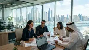 UAE finance team reviewing e-invoices in a Dubai office